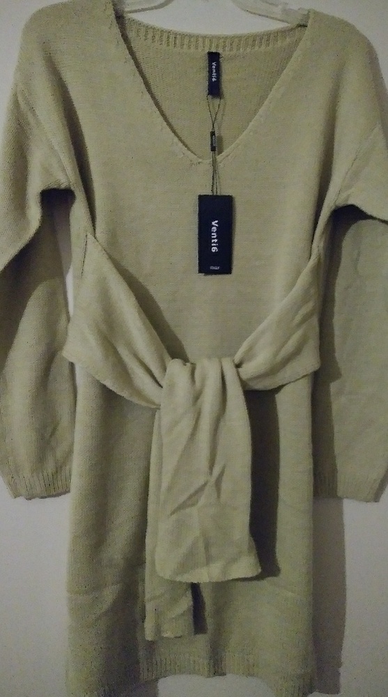 Tie Front Cream Sweater Dress - Picture 3 of 3